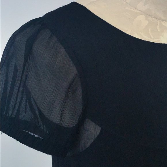 Vintage 90s XS Silk Sheer Babydoll Dress Black - Picture 9 of 11